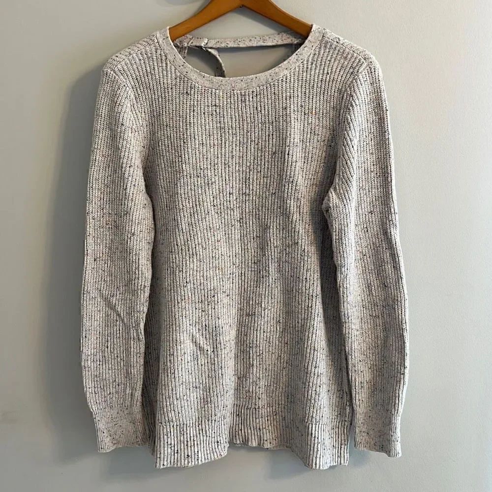 American Eagle Sweater Womens L Tan Multi Color Fleck Keyhole Pullover Wool Soft